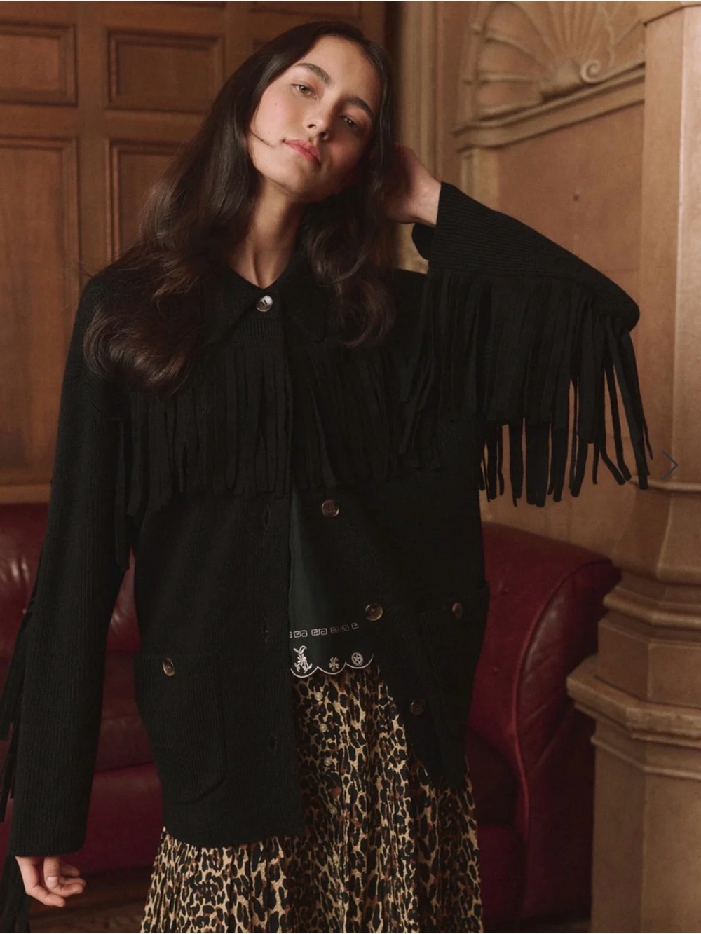 THE GREAT. THE WESTERN FRINGE SWEATER JACKET